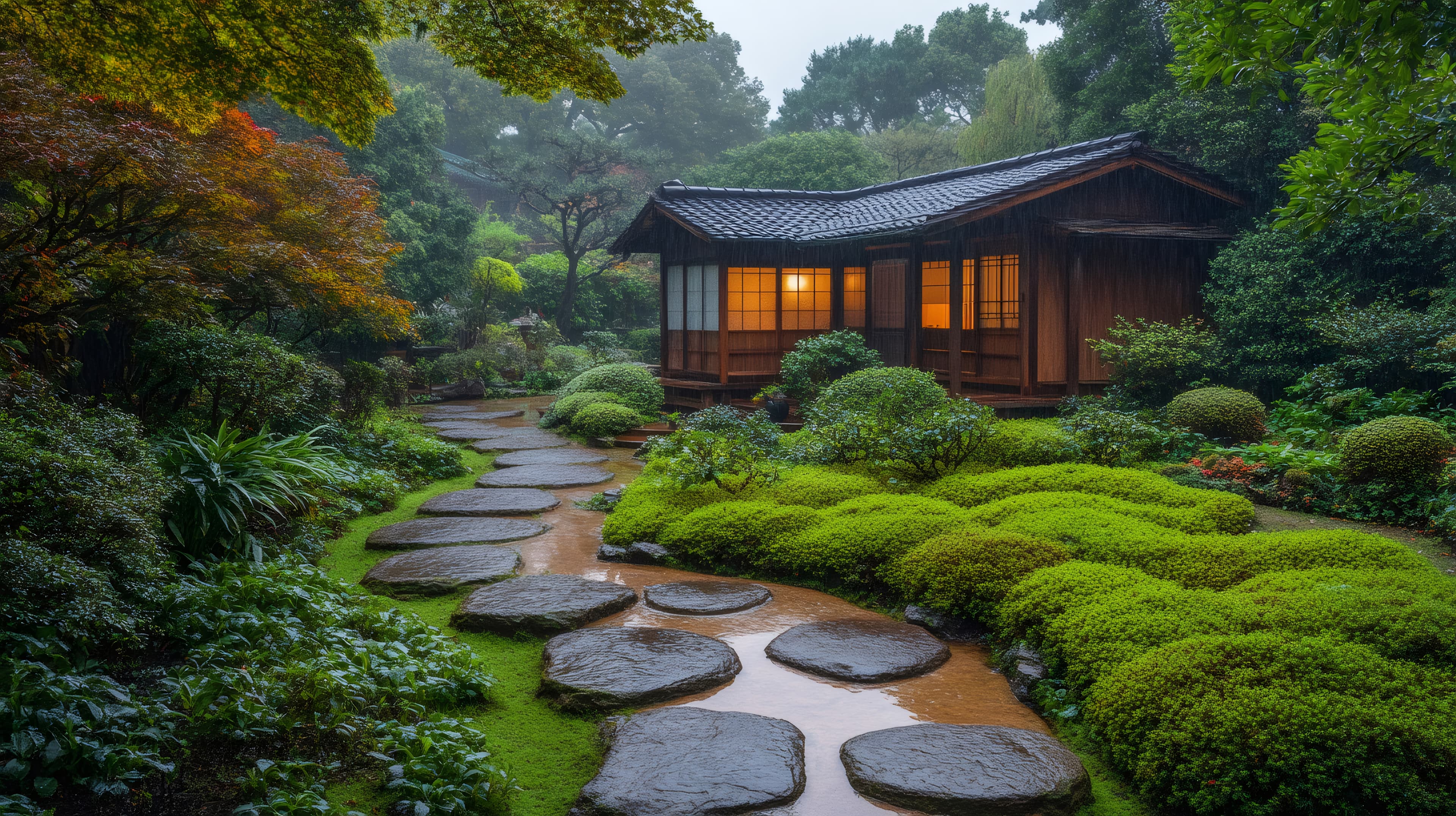 Stone path in a traditional Japanese garden