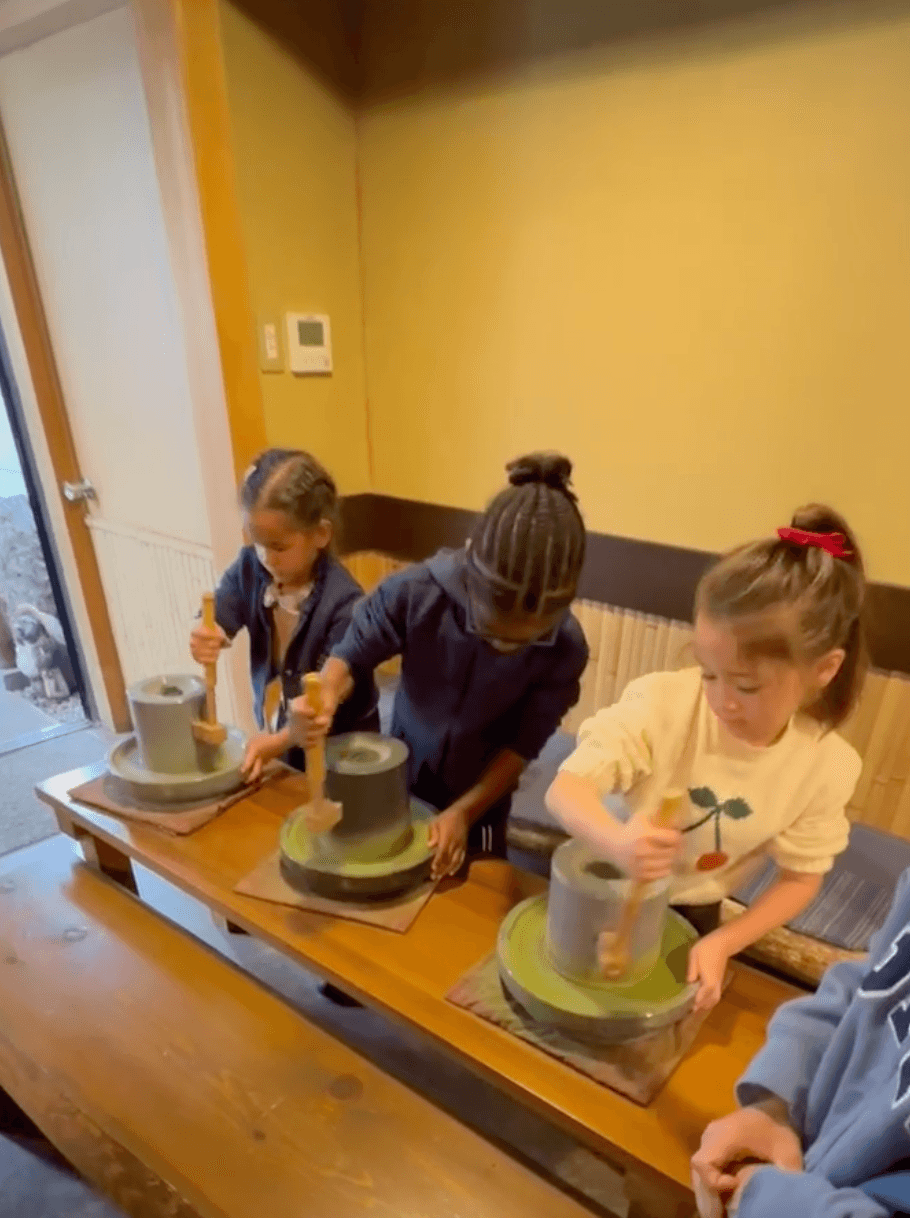 Stone mill grinding tencha leaf into fresh matcha powder